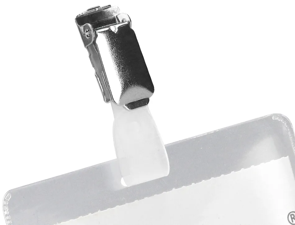 Badge q-connect clip pvc pince métallique carte blanche fournie format 60x90mm