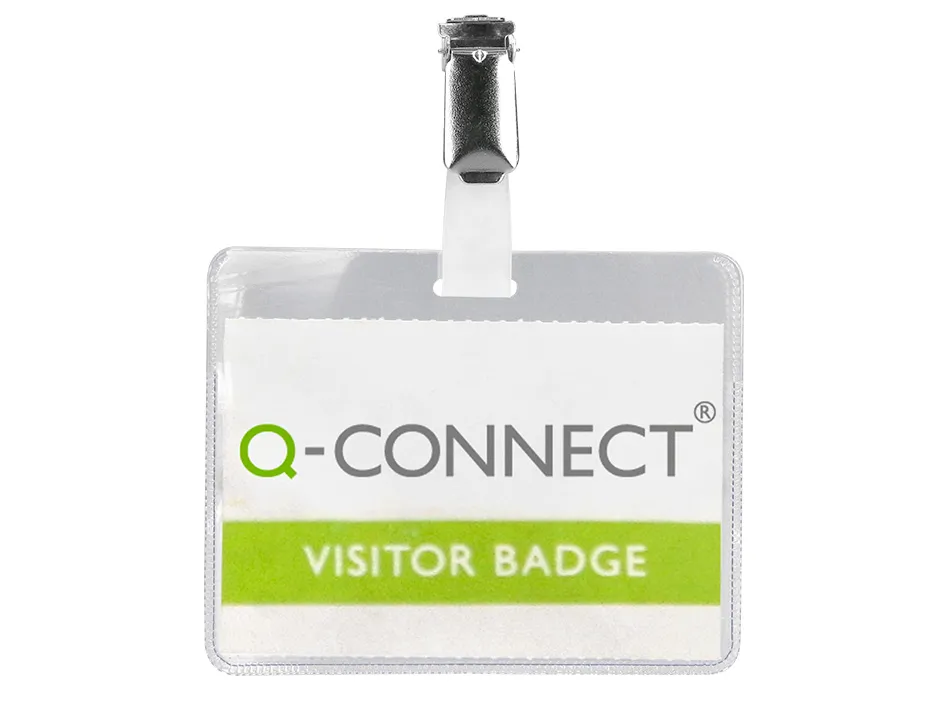 Badge q-connect clip pvc pince métallique carte blanche fournie format 60x90mm