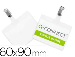 Badge q-connect clip pvc pince métallique carte blanche fournie format 60x90mm