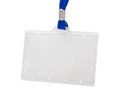 Badge q-connect lacet plastique rigide congrès foires entreprises intérieur carte blanche cordon 94x60 mm