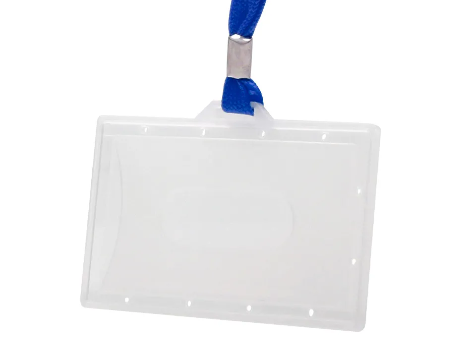 Badge q-connect lacet plastique rigide congrès foires entreprises intérieur carte blanche cordon 94x60 mm