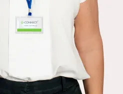 Badge q-connect lacet plastique rigide congrès foires entreprises intérieur carte blanche cordon 94x60 mm