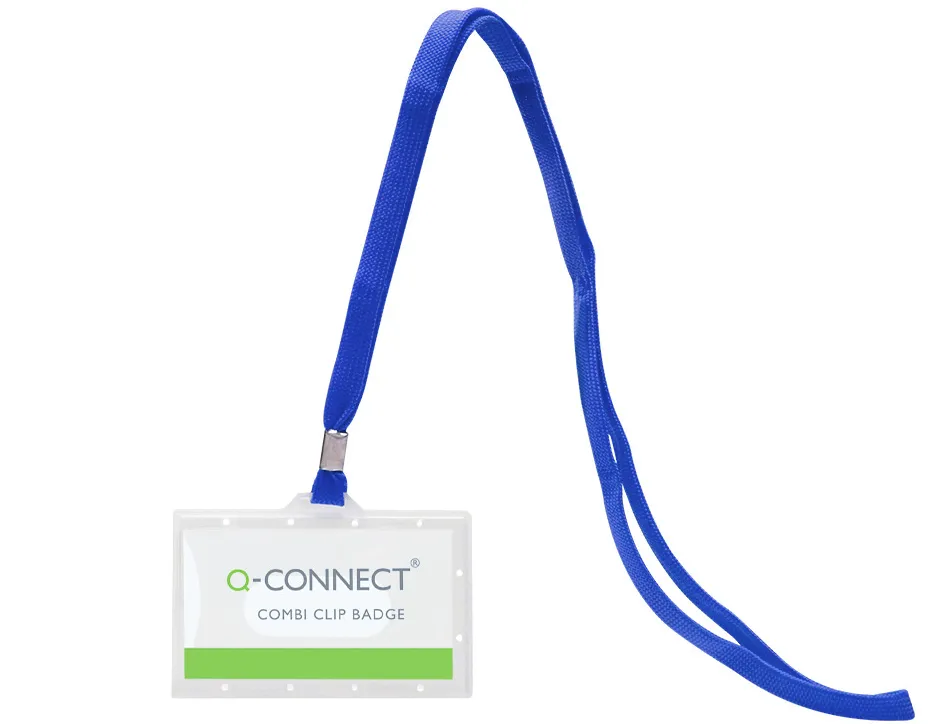 Badge q-connect lacet plastique rigide congrès foires entreprises intérieur carte blanche cordon 94x60 mm