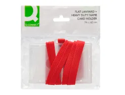 Badge q-connect lacet rouge plastique rigide congrès foires entreprises intérieur carte blanche rouge 94x60mm