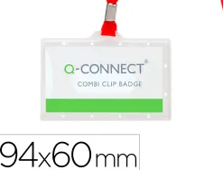 Badge q-connect lacet rouge plastique rigide congrès foires entreprises intérieur carte blanche rouge 94x60mm