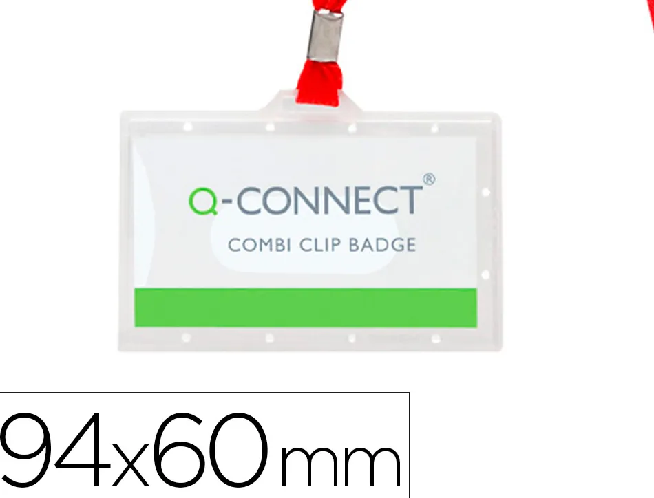 Badge q-connect lacet rouge plastique rigide congrès foires entreprises intérieur carte blanche rouge 94x60mm