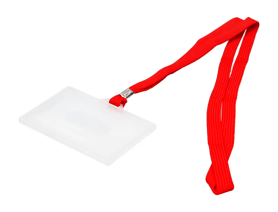 Badge q-connect lacet rouge plastique rigide congrès foires entreprises intérieur carte blanche rouge 94x60mm