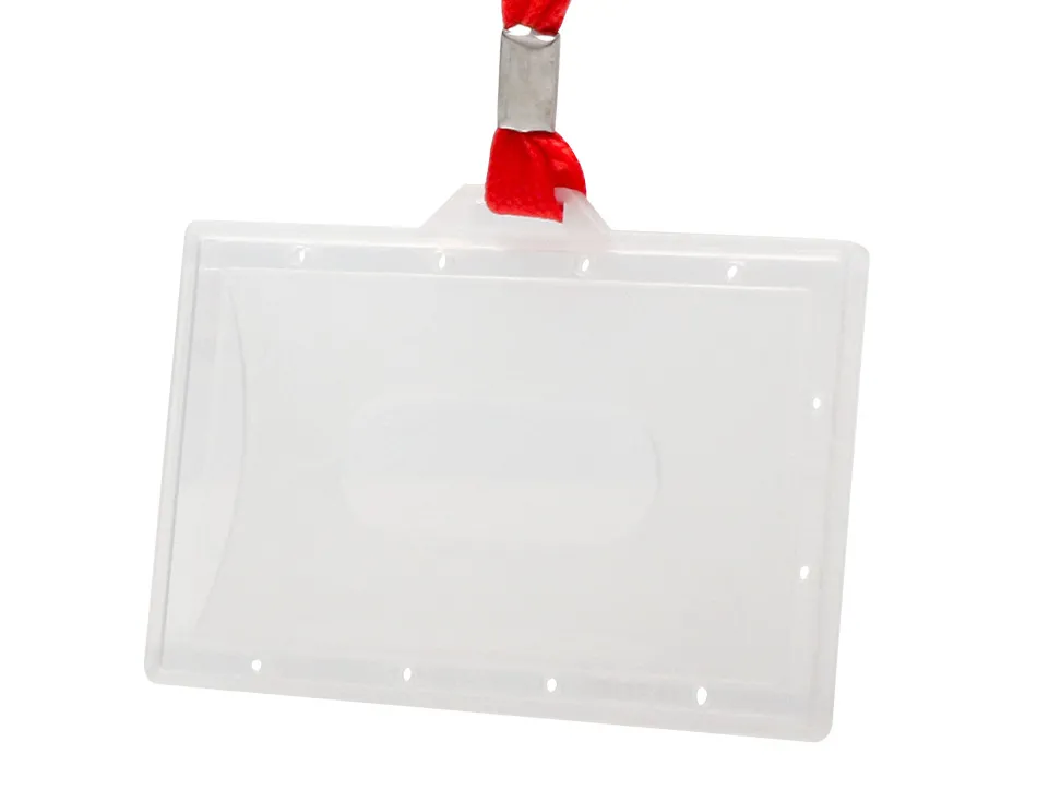 Badge q-connect lacet rouge plastique rigide congrès foires entreprises intérieur carte blanche rouge 94x60mm
