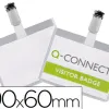Badge q-connect pvc clip bristol blanc ideal conferences reunions receptions 90x60mm paquet 25 unites