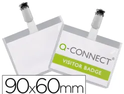 Badge q-connect pvc clip bristol blanc ideal conferences reunions receptions 90x60mm paquet 25 unites