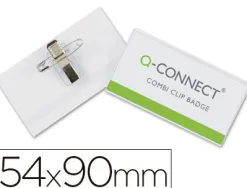 Badge q-connect pvc rigide transparent pince ou épingle format 54x90mm carte visite