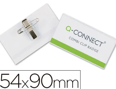 Badge q-connect pvc rigide transparent pince ou épingle format 54x90mm carte visite