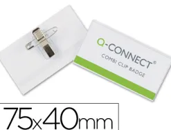 Badge q-connect pvc rigide transparent pince ou épingle format 40x75mm carte visite