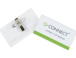Badge q-connect pvc rigide transparent pince ou épingle format 40x75mm carte visite