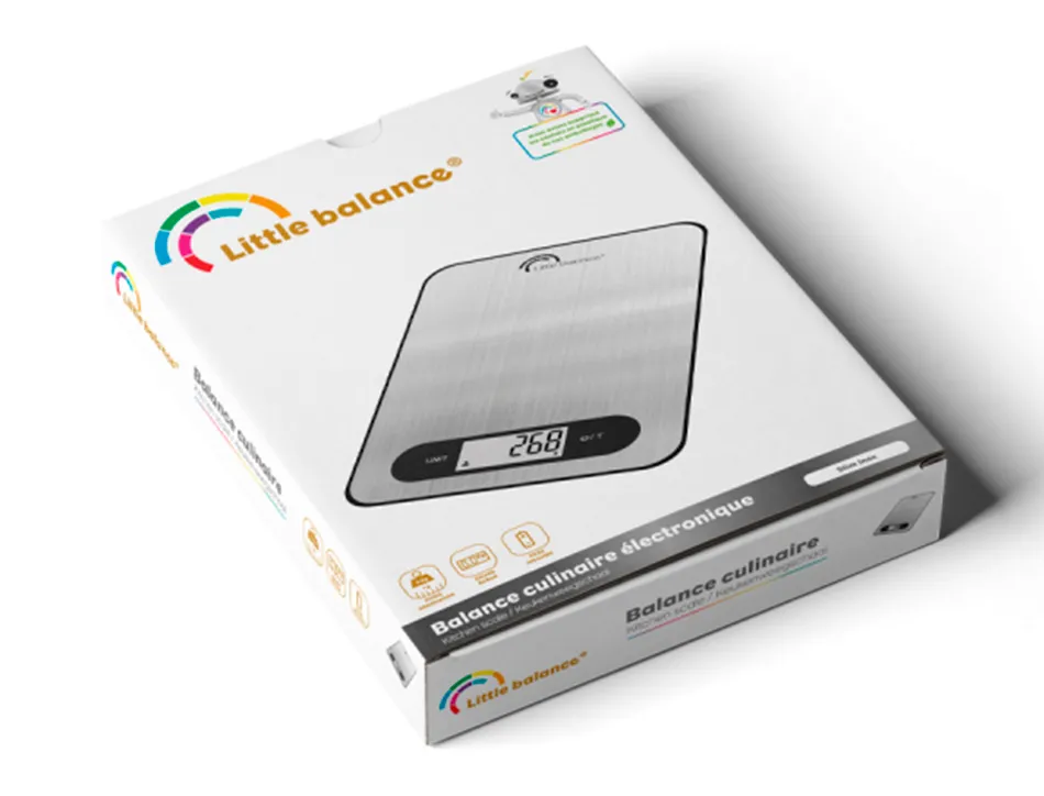 Balance compacte 5kg/1g inox avec batterie rechargeable et remplaçable