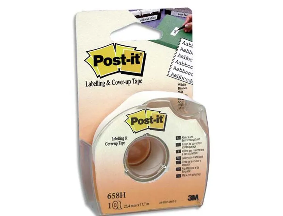 Bande correction post-it ruban masquage 6 lignes 25mm repositionnable dévidoir plastique jetable invisible photocopie
