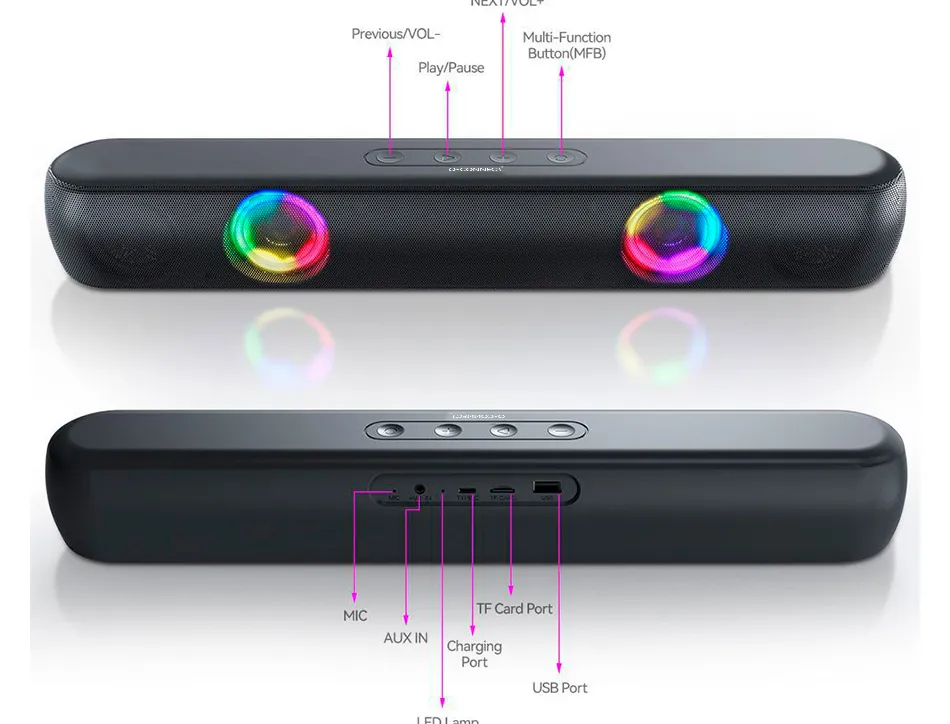 Barre de son q-connect bluetooth avec lumiere led et control du volume coloris noir