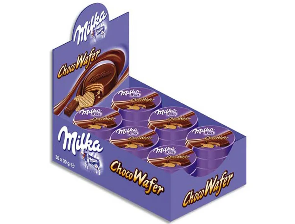 Biscuits chocolat milka choco wafer 30 g boîte présentoir 30