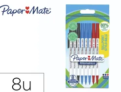 Blister de 8 stylo-bille kilometrico capuchon et embout couleur encre pointe moyenne 1mm coloris assortis