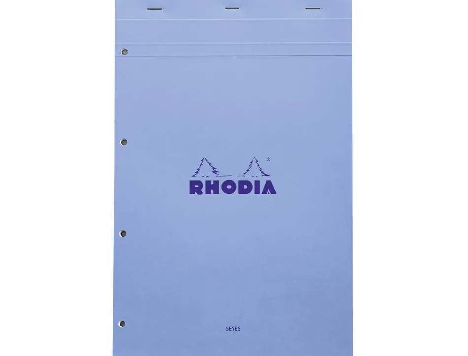 Bloc agrafe rhodia couleurs n 20 a4+ 21x31,8cm seyes 80 feuillets microperfores et perfores 4 trous couvertures
