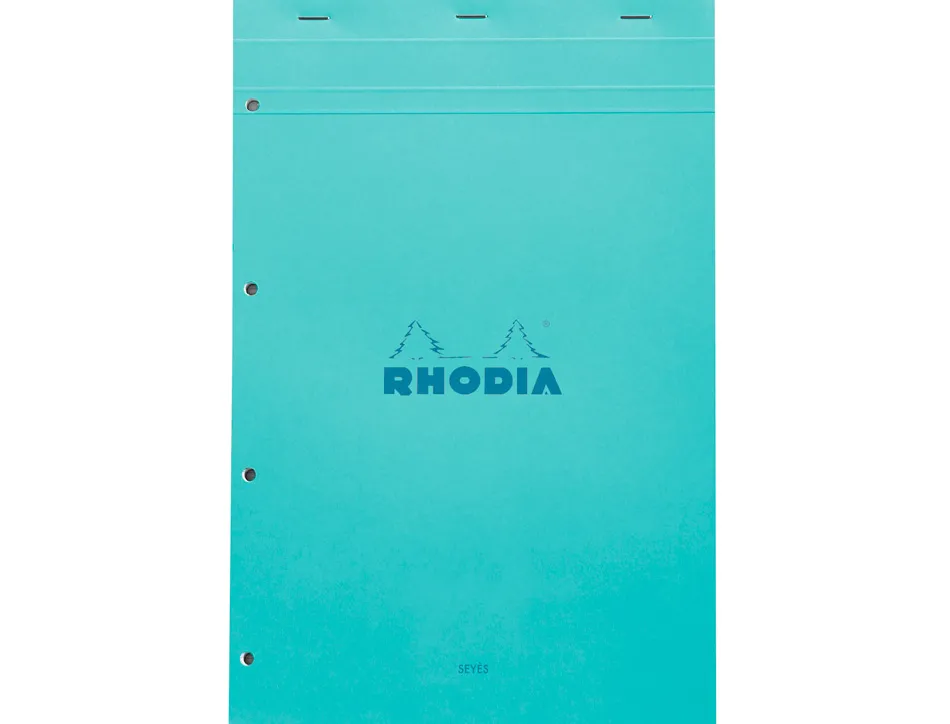 Bloc agrafe rhodia couleurs n 20 a4+ 21x31,8cm seyes 80 feuillets microperfores et perfores 4 trous couvertures