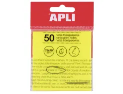Bloc apli notes transparentes 50f 75x75mm coloris jaune fluo