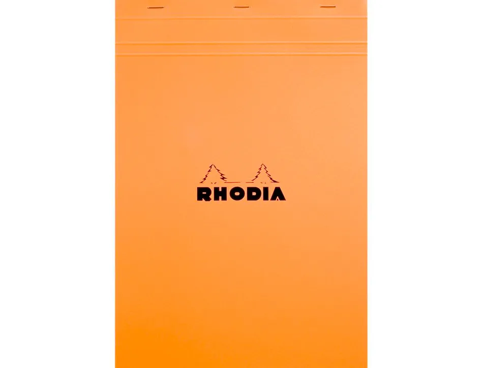 Bloc bureau rhodia a7+ papier vélin surfin couverture enduite enveloppante 85x120mm 80f détachables 80g 5x5mm orange