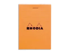 Bloc bureau rhodia a7+ papier vélin surfin couverture enduite enveloppante 85x120mm 80f détachables 80g 5x5mm orange