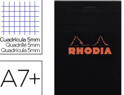 Bloc bureau rhodia a7+ papier vélin surfin couverture enduite enveloppante 85x120mm 80f détachables 80g 5x5mm noir