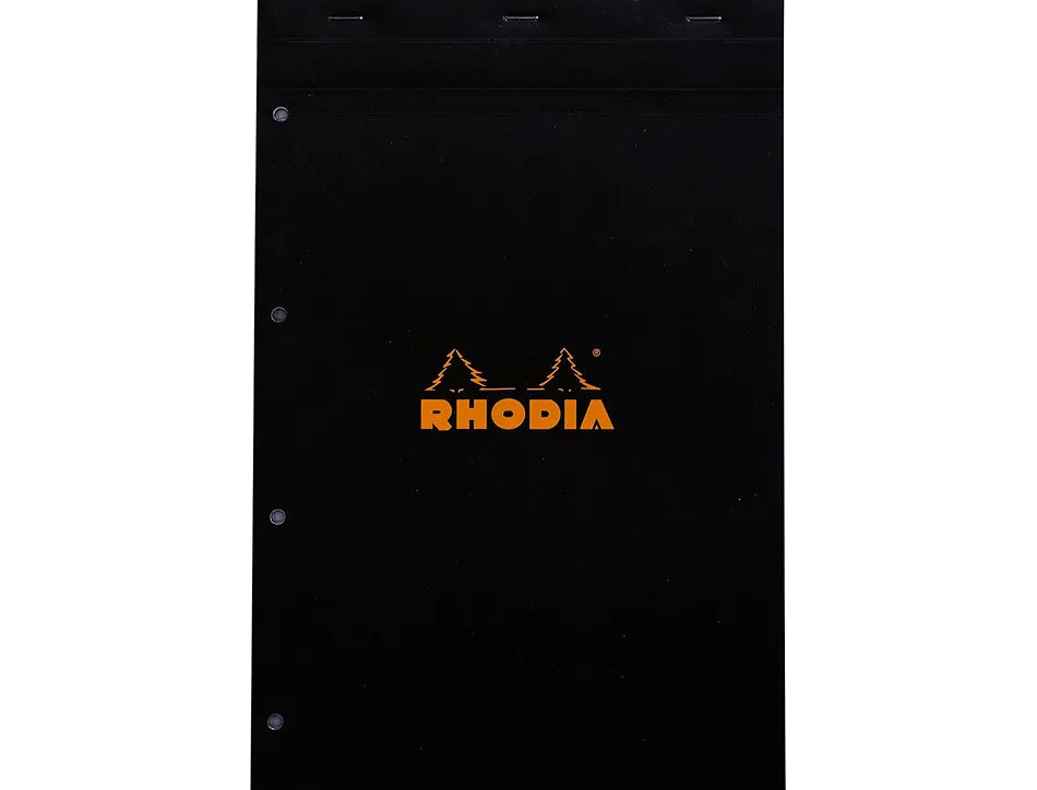Bloc bureau rhodia a4+ papier vélin surfin couverture enduite enveloppante 210x320mm 80f détachables 80g 5x5mm noir
