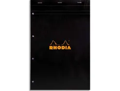 Bloc bureau rhodia a4+ papier vélin surfin couverture enduite enveloppante 210x320mm 80f détachables 80g 5x5mm noir