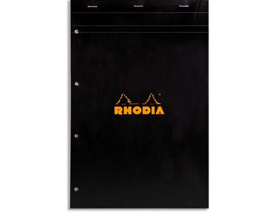 Bloc bureau rhodia a4+ papier vélin surfin couverture enduite enveloppante 210x320mm 80f détachables 80g 5x5mm noir