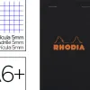 Bloc bureau rhodia a6+ papier vélin surfin couverture enduite enveloppante 110x170mm 80f détachables 80g 5x5mm noir