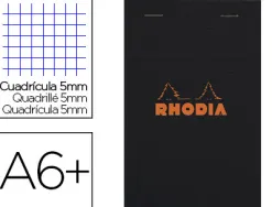 Bloc bureau rhodia a6+ papier vélin surfin couverture enduite enveloppante 110x170mm 80f détachables 80g 5x5mm noir