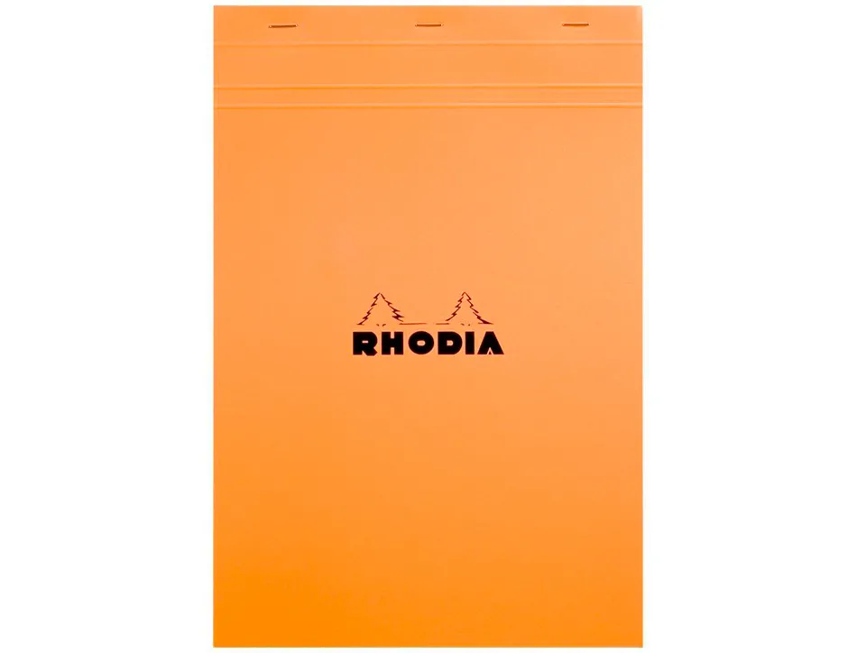 Bloc bureau rhodia a6 papier vélin surfin couverture enduite enveloppante 105x148mm 80f détachables 80g 5x5mm orange
