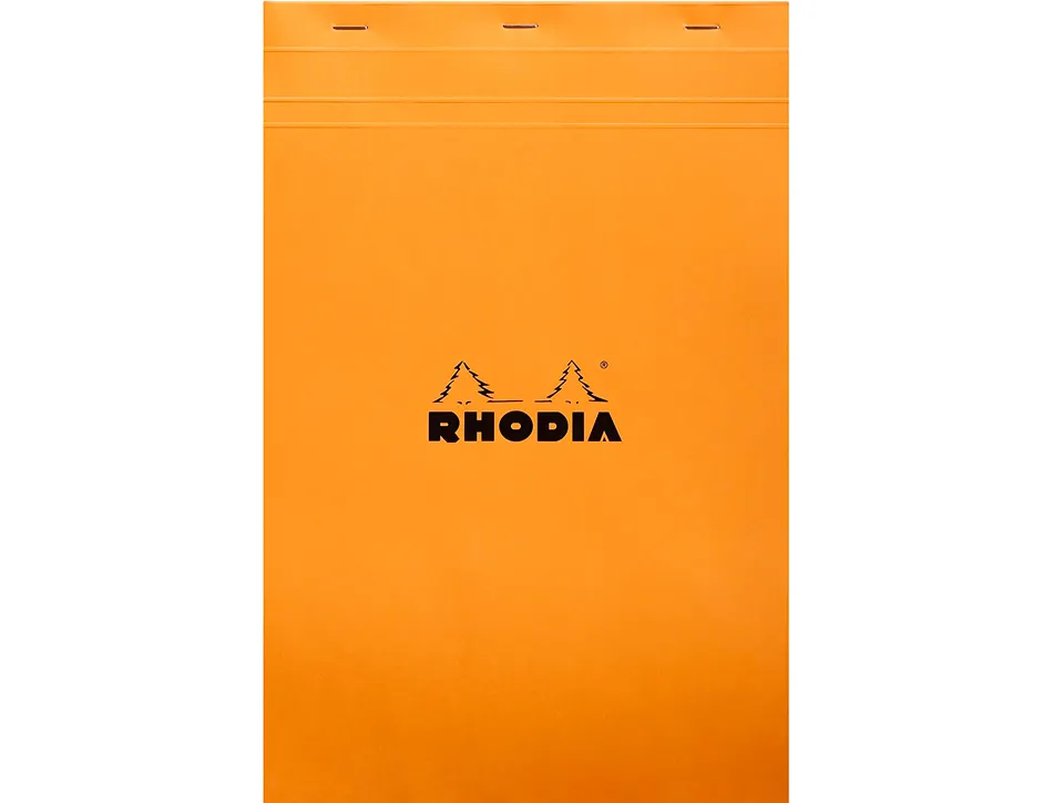 Bloc bureau rhodia a4+ papier vélin surfin couverture enduite enveloppante 210x320mm 80f détachables 80g 5x5mm orange