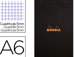 Bloc bureau rhodia a6 papier vélin surfin couverture enduite enveloppante 105x148mm 80f détachables 80g 5x5mm noir
