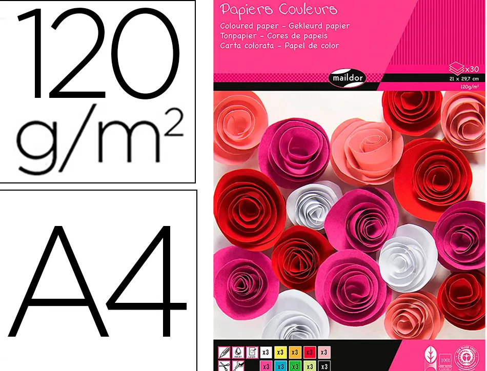 Bloc clairefontaine 1er prix, 30 feuilles papier couleur 120g a4 assortis