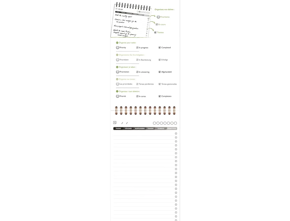 Bloc clairefontaine my task manager nomaddict reliure integrale 120x200mm 250p detachables reglure pre-imprimee tabac