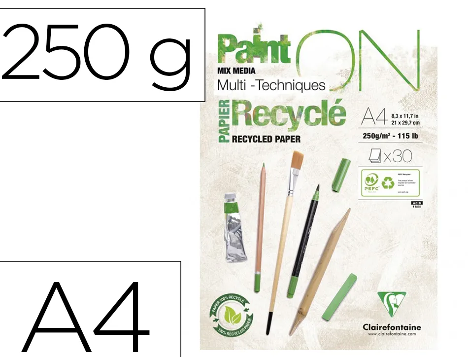 Bloc clairefontaine painton recycle a4 30f blanc 250g