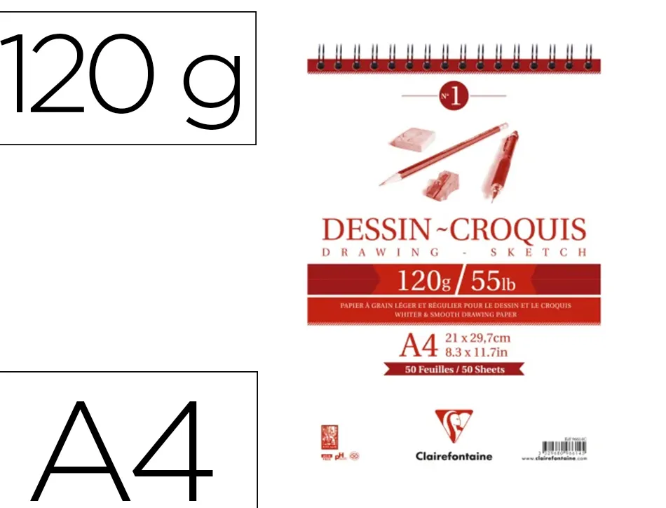 Bloc clairefontaine papier dessin recycle a4 50f 120g