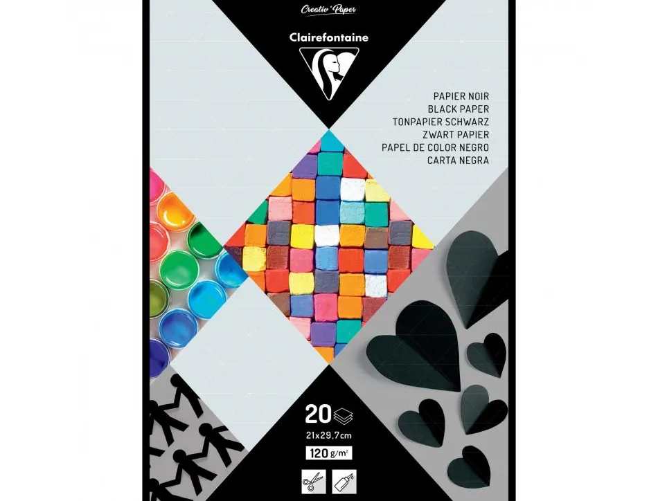 Bloc clairefontaine papier dessin 21x29,7cm 120g coloris noir 20 feuilles