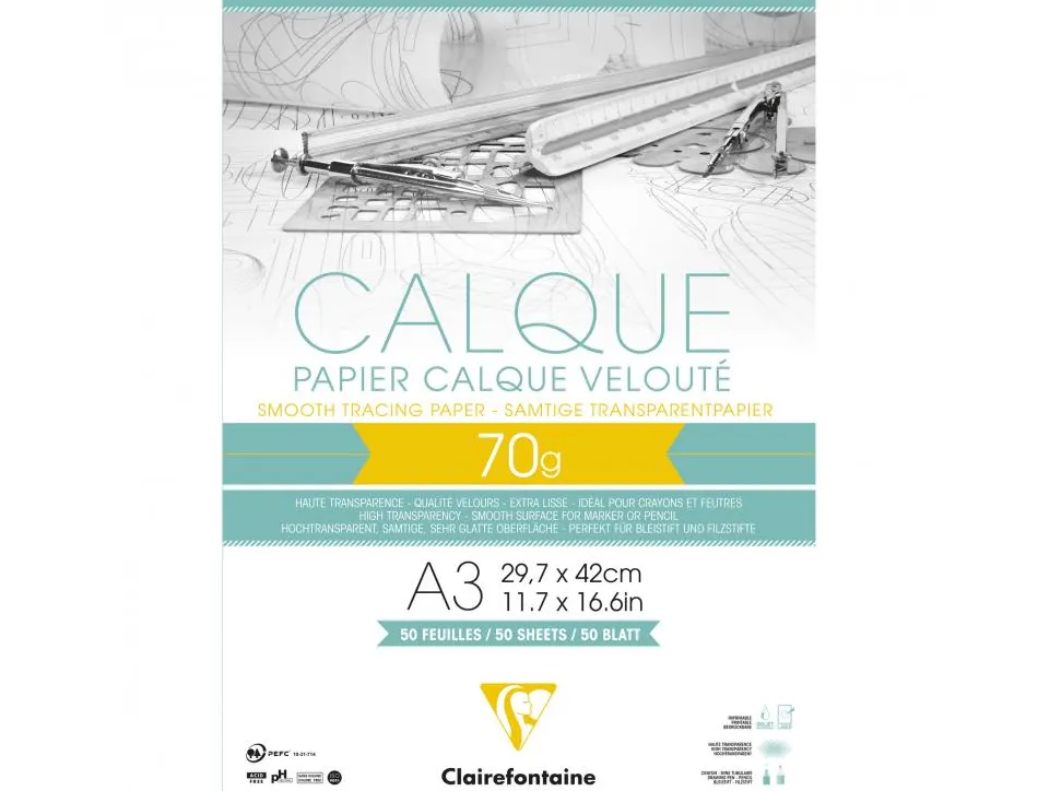 Bloc clairefontaine papier calque a3 70/75g 50 feuilles
