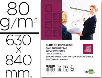 Bloc conférence liderpapel 63x84cm papier uni 80g/m2 conventions réunions 25f + 5f gratuites