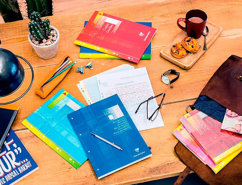 Bloc cours clairefontaine a4 21x29,7cm 200 pages encollees detachables + 100 gratuites papier veloute 90g seyes 4 trous
