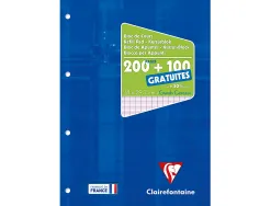 Bloc cours clairefontaine a4 21x29,7cm 200 pages encollees detachables + 100 gratuites papier veloute 90g seyes 4 trous