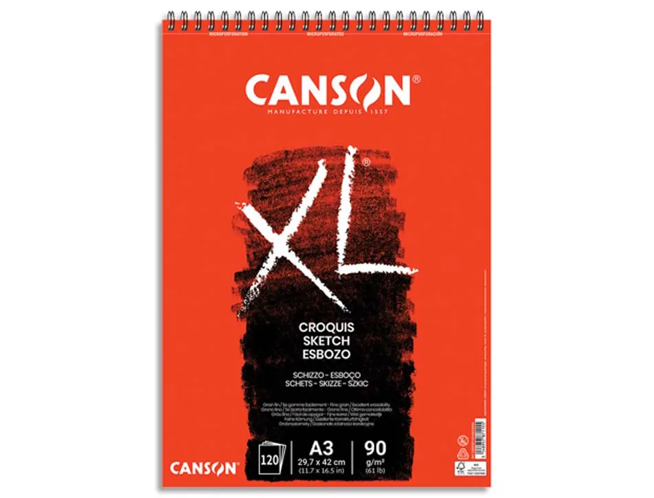 Bloc croquis canson xl spirale petit côté micro-perforations 90g a3 120f