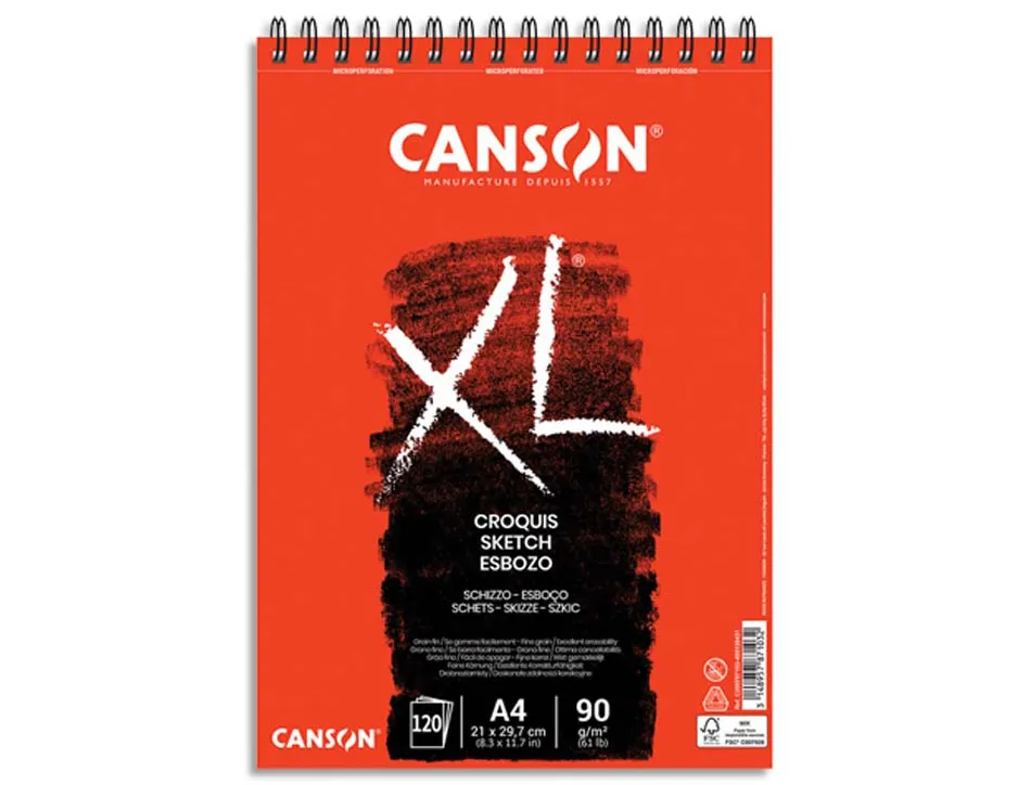 Bloc croquis canson xl spirale petit côté micro-perforations 90g a4 120f