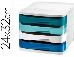 Bloc de classement cep riviera 4 tiroirs format 24x32cm superposable blanc / bleu