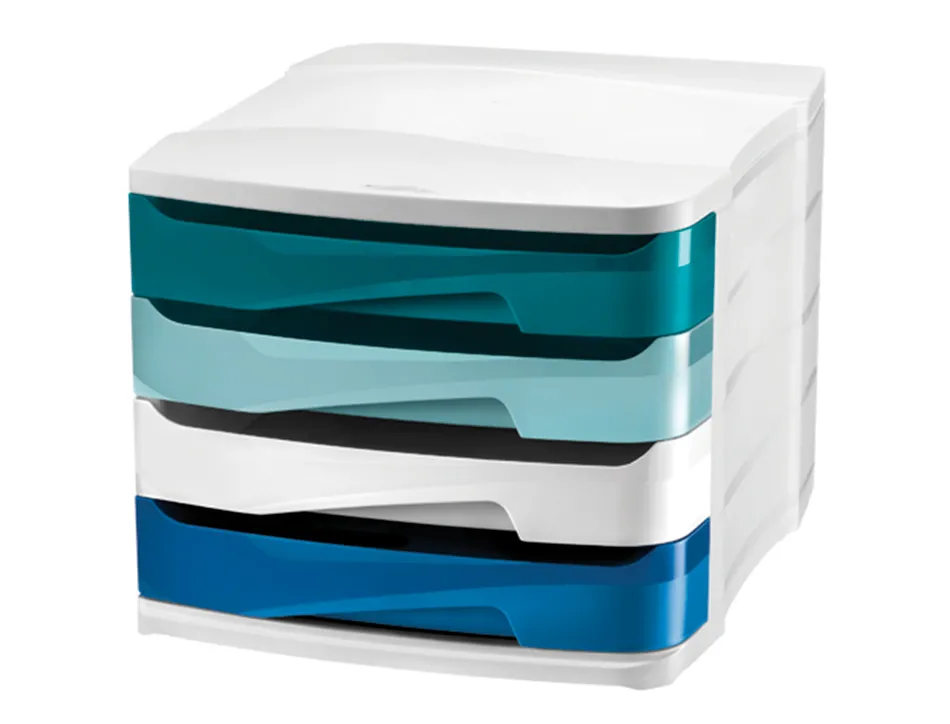 Bloc de classement cep riviera 4 tiroirs format 24x32cm superposable blanc / bleu